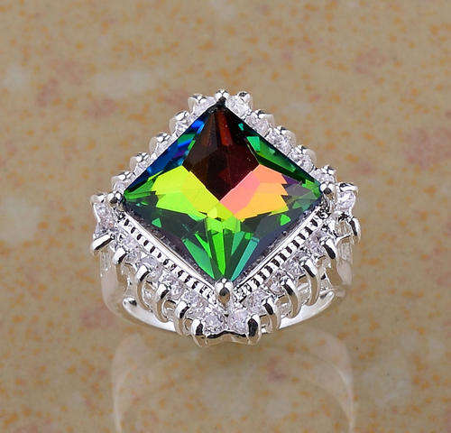 NEW ARRIVED FASHION RAINBOW TOPAZ SILVER RING SIZE 6